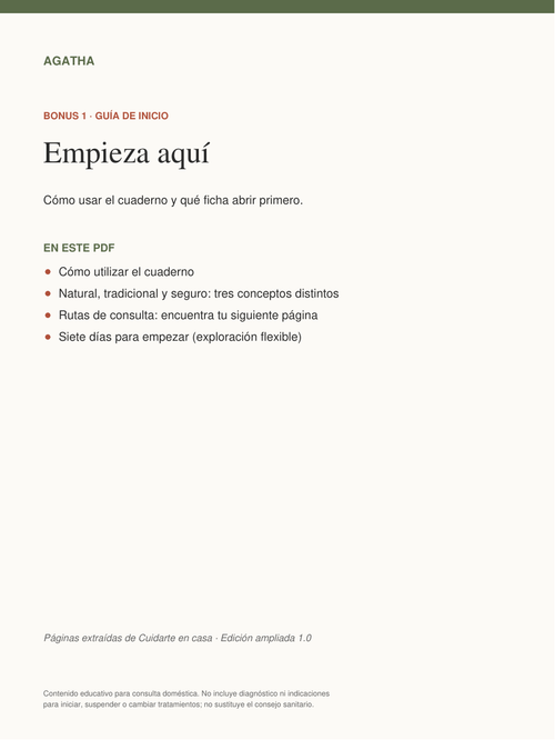 Portada del Bonus 1 · Empieza aquí, incluido con Cuidarte en casa